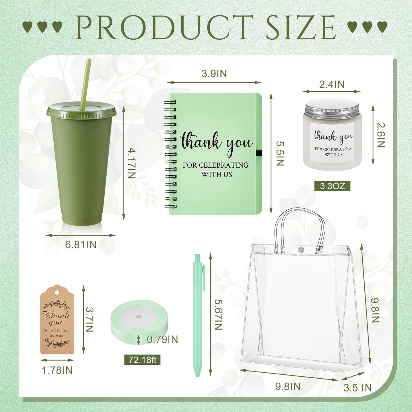 Nuogo 6 Sets New Parent Shower Prizes for Player Winners Adult, Wedding Bridal Shower Gift, Plastic Tumbler Notebook Scented Candle Ballpoint Pen Bag (Green Color,Classic Style)