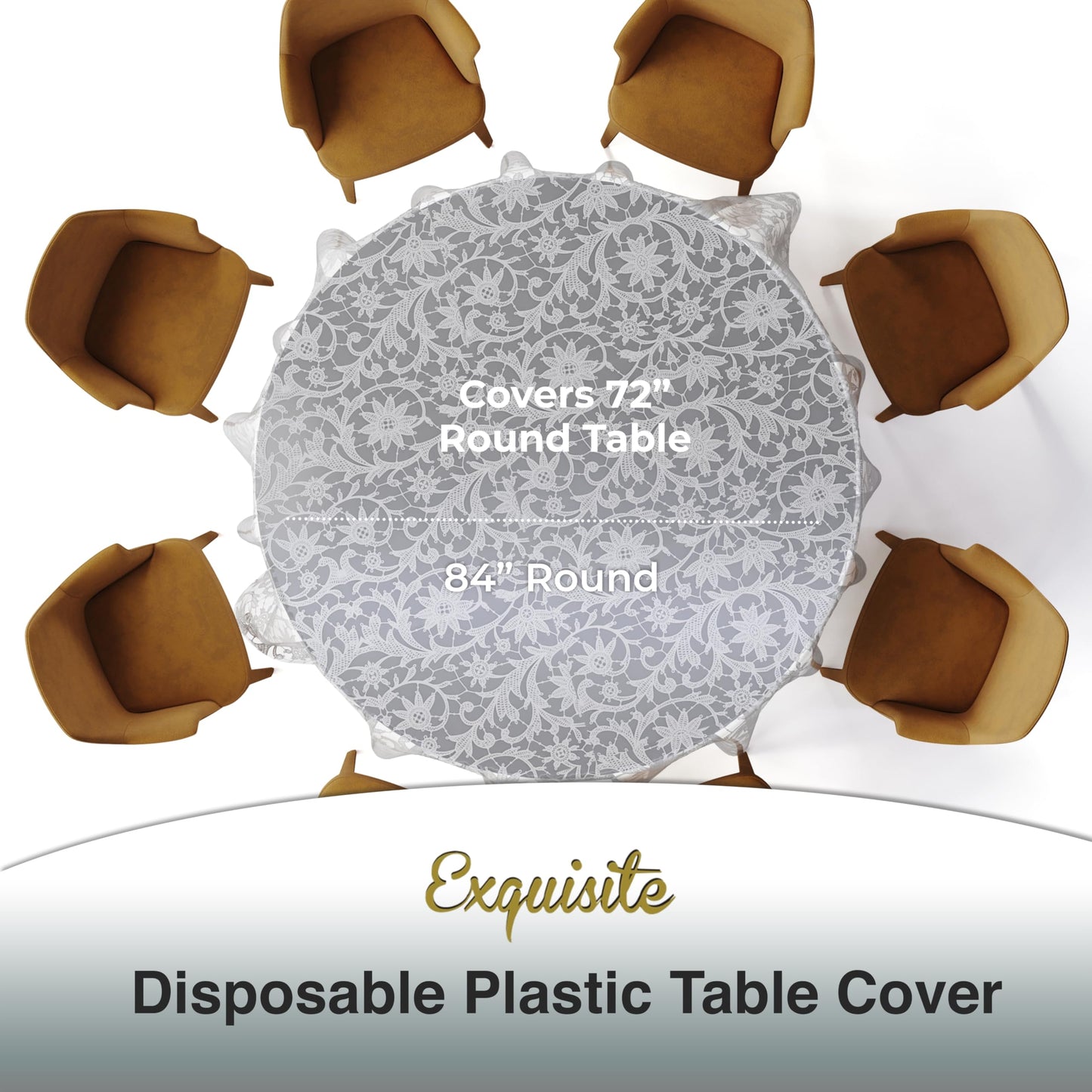 Exquisite Lace Table Cloth Round Table Plastic 12-Pack Lace Tablecloth 84 | White Floral Tablecloth Disposable | Wild Flower Party Decorations & Party Supplies