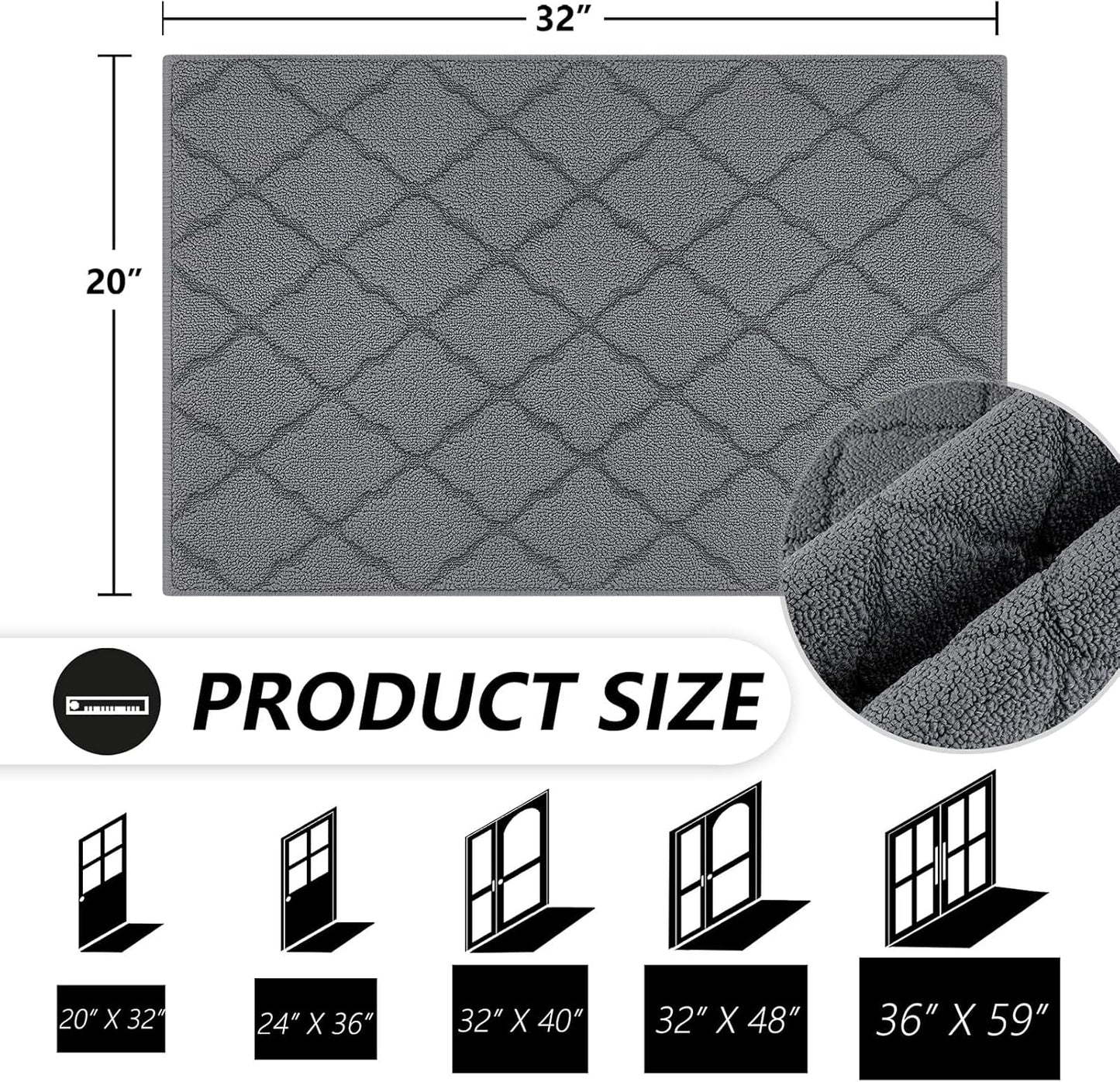 Timo Indoor Doormat - Absorbent Rubber Backing | Non-Slip 20"x32" Grey Entryway Rug