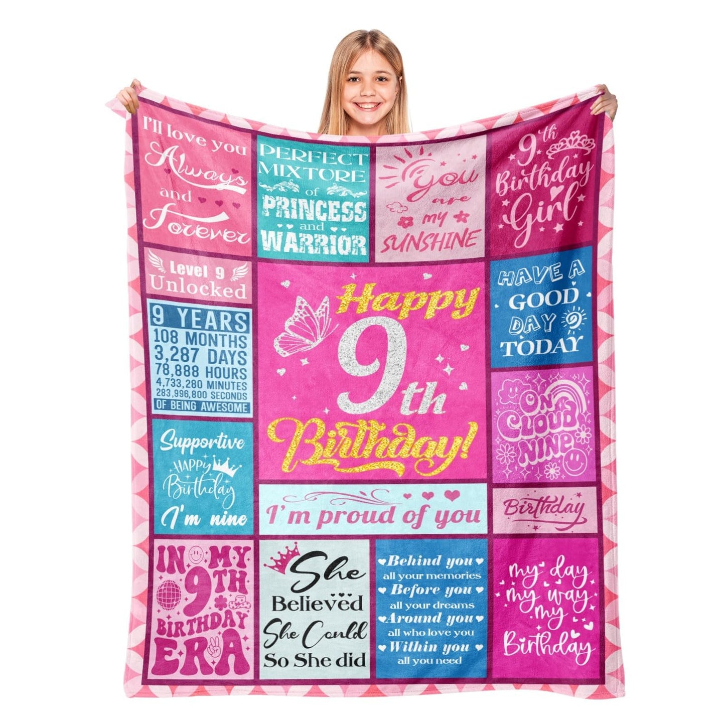 Lavua 9 Year Old Girl Birthday Gifts - Birthday Gift for 9 Years Old Girl - 9th Birthday Decorations for Girls Daughter Granddaughter Niece - 9-Year-Old Girls Gift - 9th Blanket 50"X60"