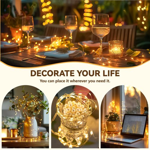 HXWEIYE Rechargeable Fairy Lights Battery Operated, DIY Timer & 8 Modes, 2 Pack 16FT 50LED Twinkle String Lights Indoor, Led mini Lights for Bedroom Wedding Dorm Christmas Tree Decor (Warm White)