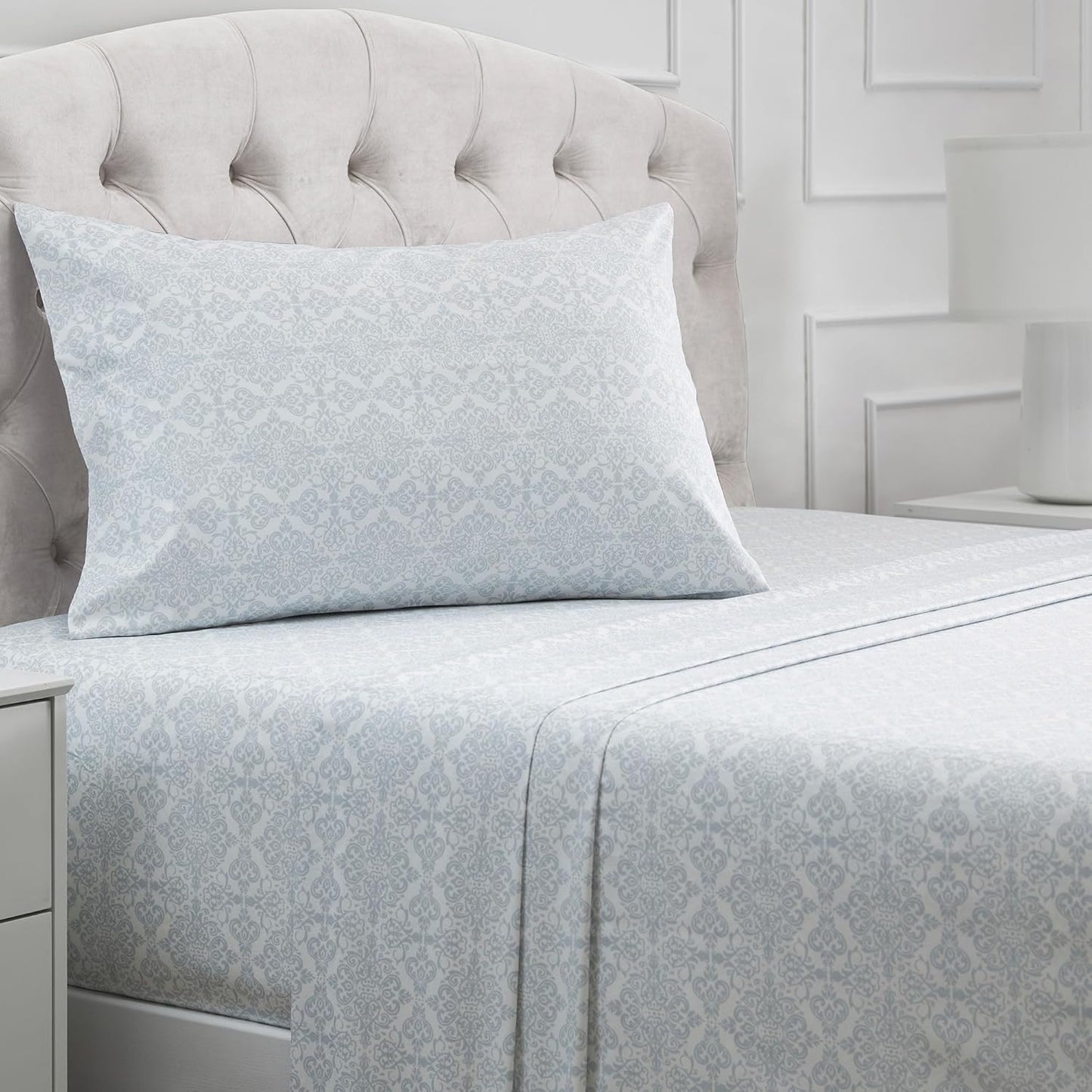 Mellanni Twin Sheets Set - 3 PC Luxury Bedding Collection - Extra Soft, Cooling, Wrinkle-Resistant (Laced Sky Blue)