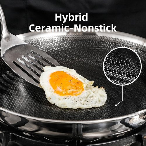 DELUXE Hybrid Ceramic Nonstick 12-Inch Fry Pan with Tempered Glass Lid, Skillet with Stay-Cool Handles, Dishwasher&Oven Safe, PFOA Free Compatible with All Cooktops