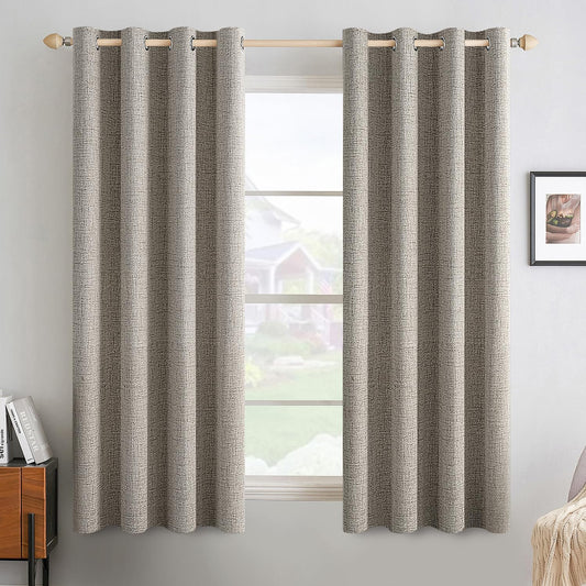 MIULEE Linen Curtains - 100% Blackout Thermal Insulated Greige Drapes | Room Darkening 52x63 Inch (2 Panels)