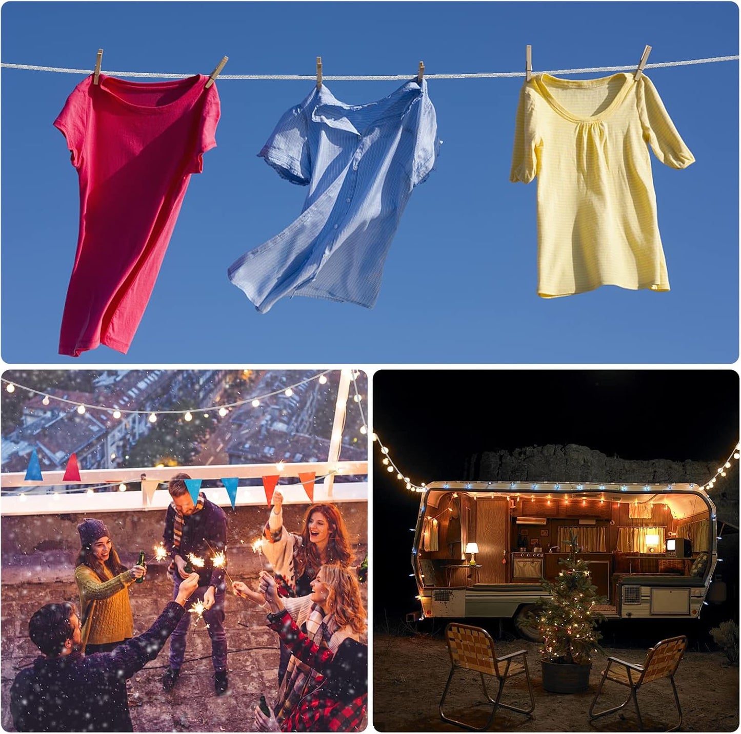 Heavy Duty 17.4FT Stainless Steel Clothesline - Windproof Outdoor Clothesline for Hanging