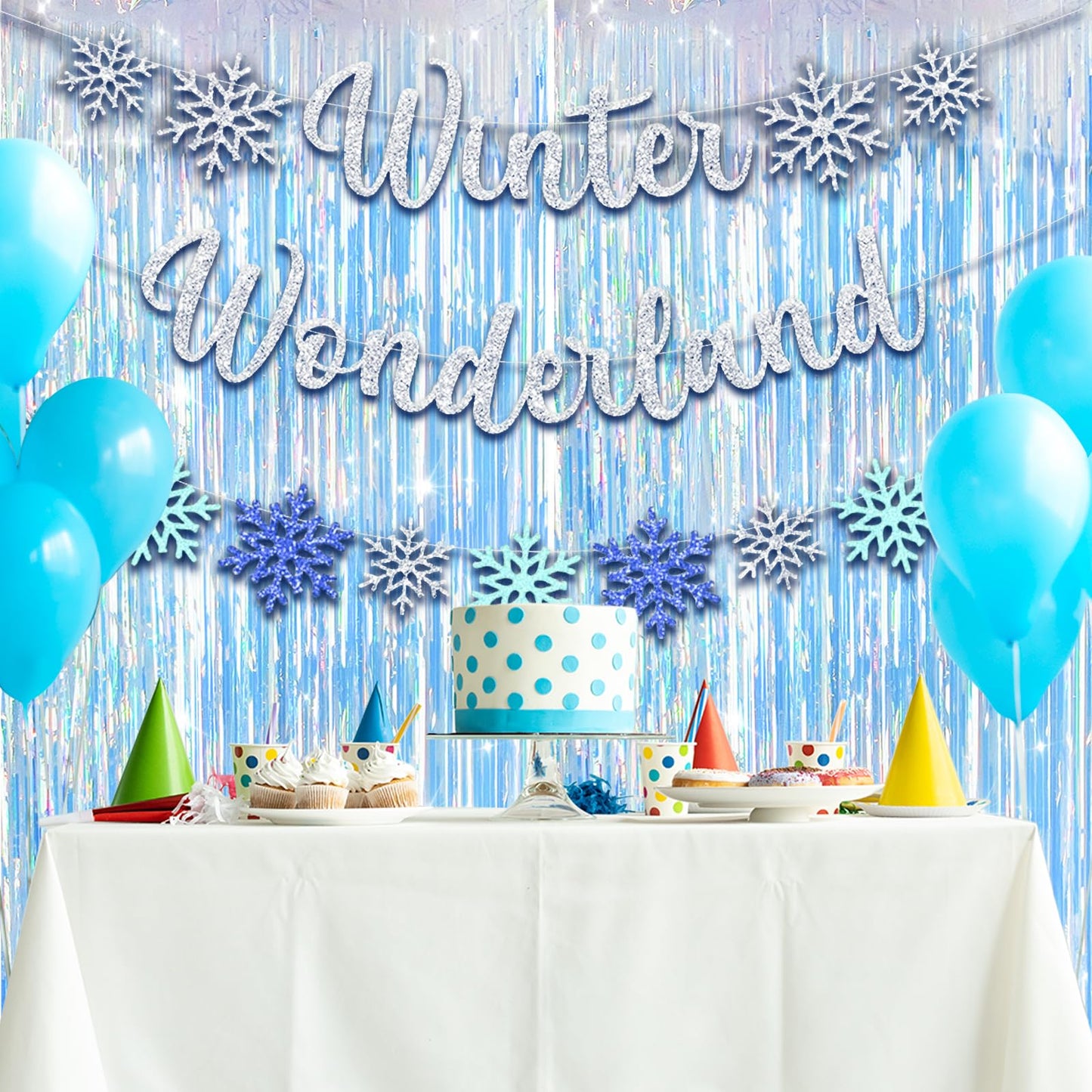 MYUPDALIN 2 Pack Iridescent Party Streamers Backdrop Foil Fringe Curtain for Mermaid Freezing Ocean Theme Party Decorations