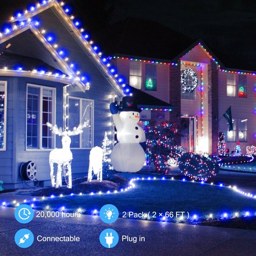 Brightown C9 LED Christmas String Lights, 2 Pack Total 132ft 200LED Outdoor Lights String, Plug-in Connectable Green Wire Lights, Waterproof Roofline Lights String for Outside Yard Christmas Holiday