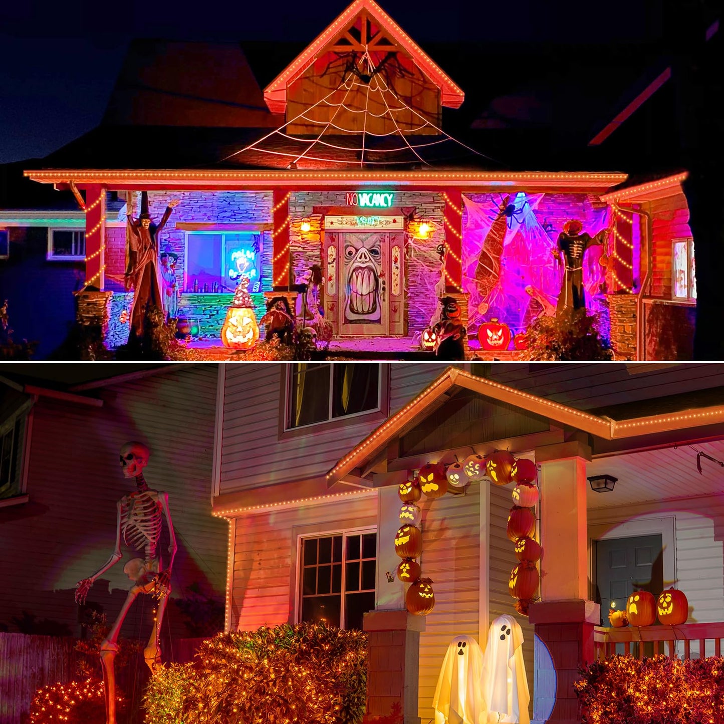 50ft LED Rope Lights Outdoor, 360 LED Connectable and Flexible Tube Lights with 8 Modes, Waterproof Indoor Outdoor LED Rope Lighting for Deck, Garden, Pool, Patio, Party, Holloween Decoration (Orange)