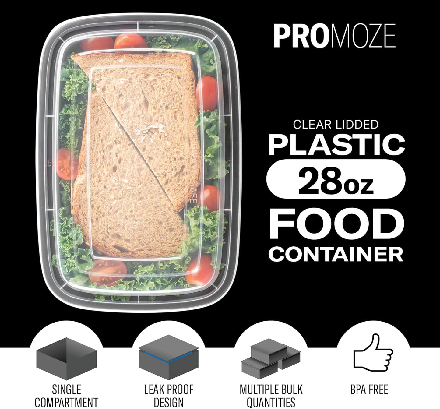 Reusable Meal Prep Containers by [Brand Name] - Microwave Safe 28 oz Food Storage with Lids | 50-Pack, BPA Free