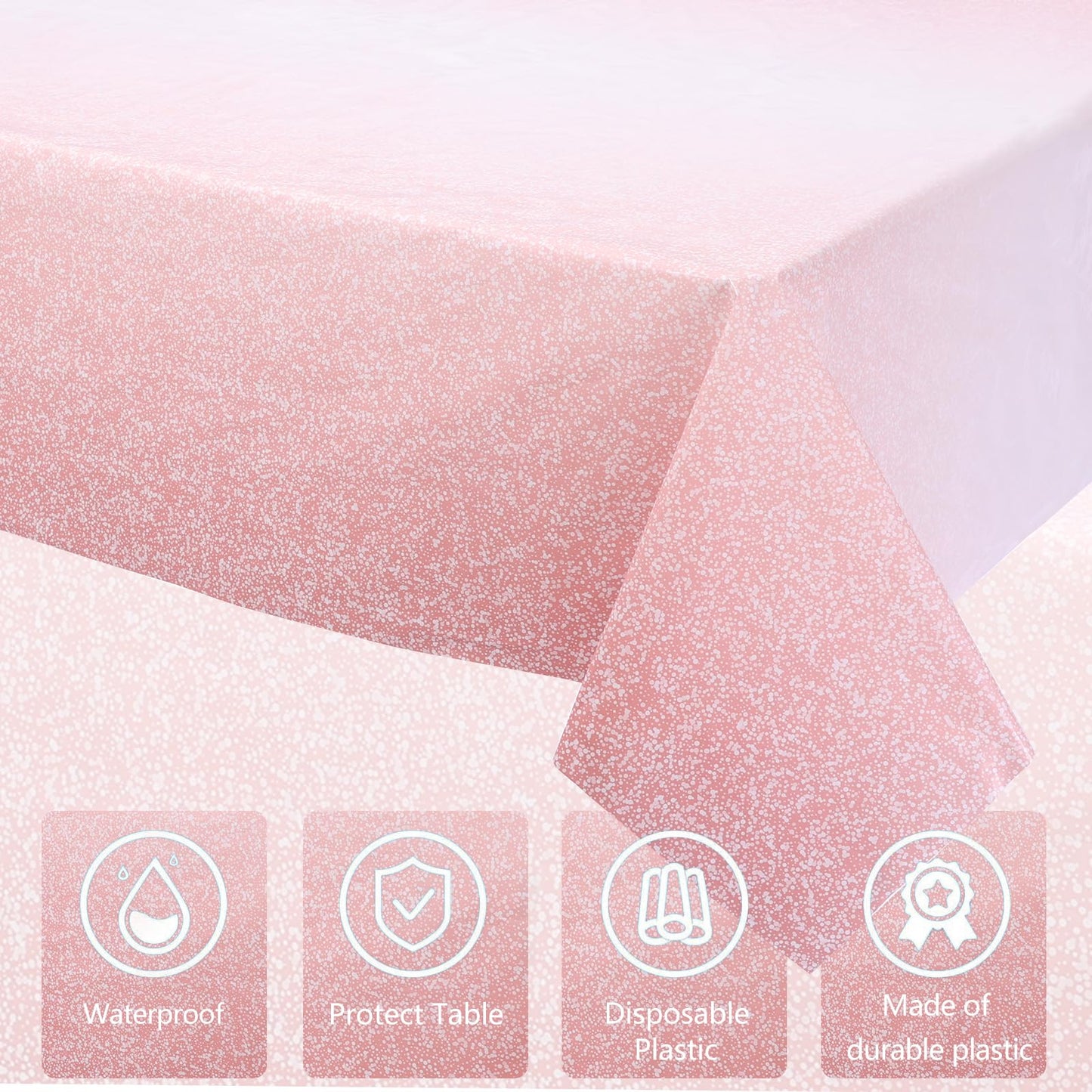 Kesfey 3 Packs Ombre Rose Gold Tablecloth 54 x 108 Inch Gradient Pastel Rose Gold Sequin Table Cloths Rectangle Disposable Plastic Rose Gold Sprinkle Glitter Table Cover for Birthday Party Decorations