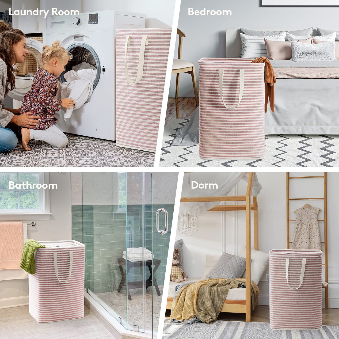 Lifewit 1 Pack Laundry Basket 80L Each, Collapsible Clothes Hamper with Reinforced Handles, Freestanding Waterproof Design for Bedroom and Laundry Room, Pink 80L Total