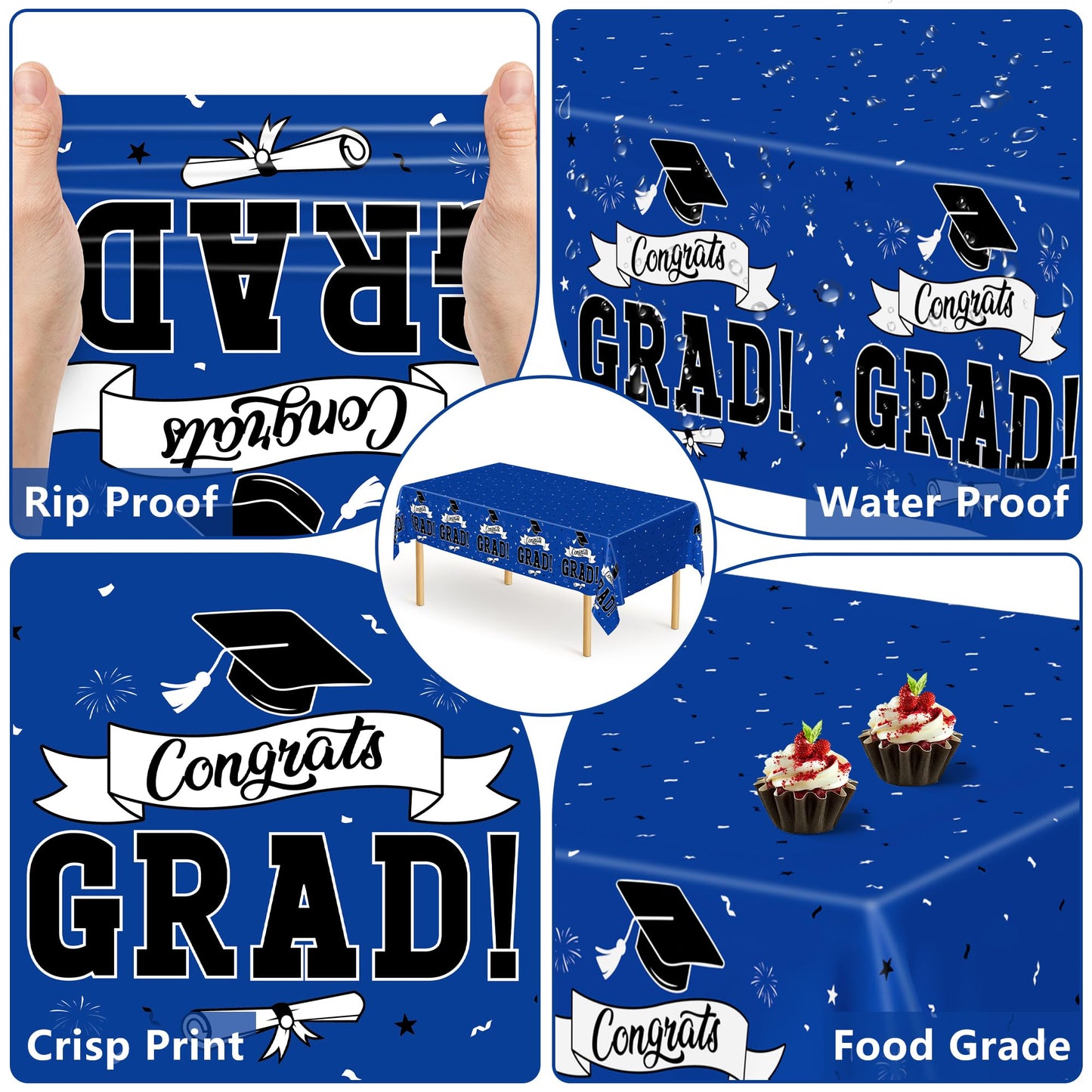 QZYL 2 PCS Graduation Decorations 2026, 108" X 54" Blue Graduation Tablecloth, Disposable Plastic Class of 2026 Tablecover, Rectangle Congrats Grad Table Cloths for Grad Decor Party Supplies