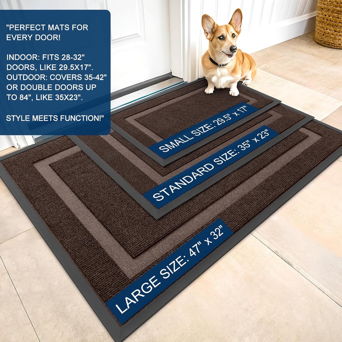 OLANLY Waterproof Front Door Mat - All-Season, Sturdy Natural Rubber, Easy Clean | 47x17, Dark Brown