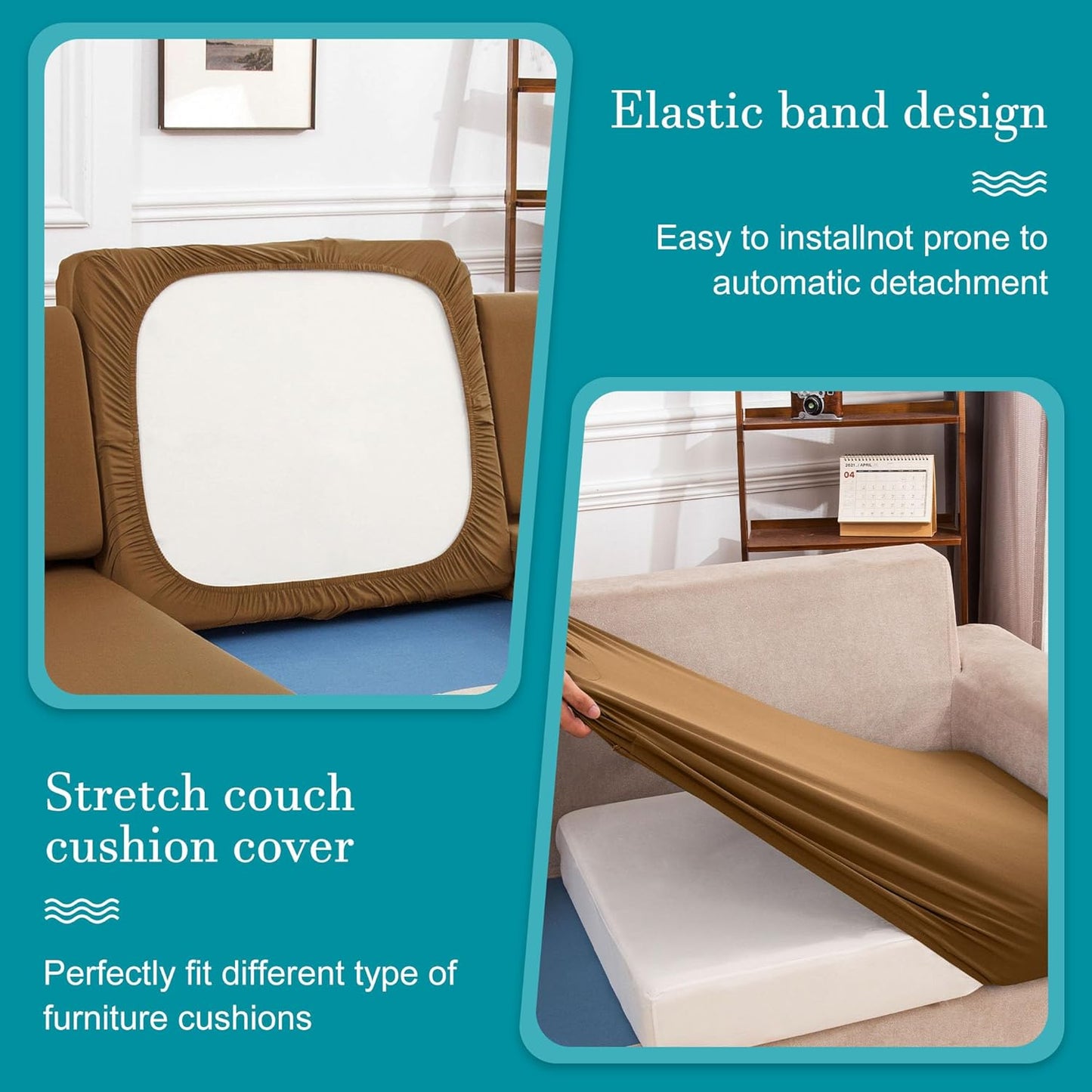 Skiennix 14-Piece Stretch Patio Cushion Covers - Washable & Reusable Outdoor Furniture Protector | Camel