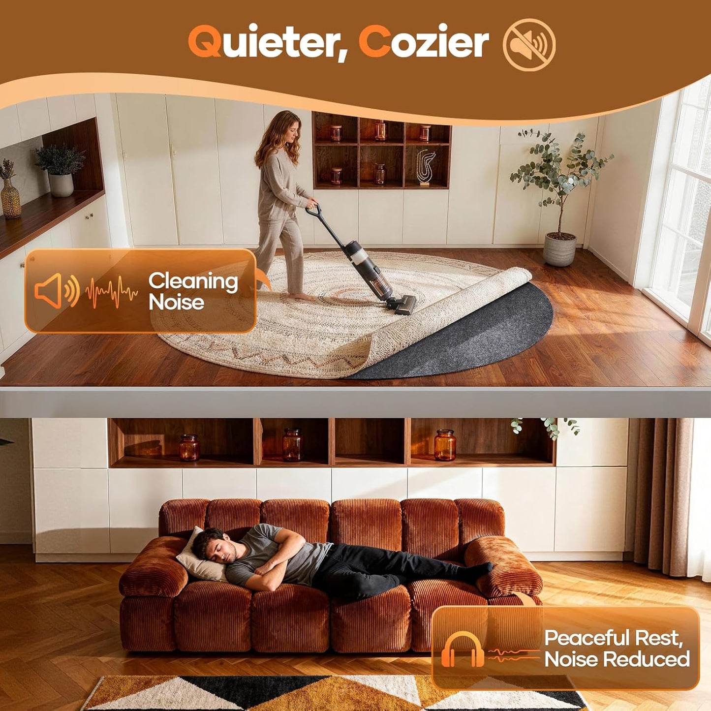 Veken Non-Slip Cushioned Rug Pad - 6 Ft Felt & Silicone Backing for Hardwood Floors | 1/8" Thick Anti-Skid Mat