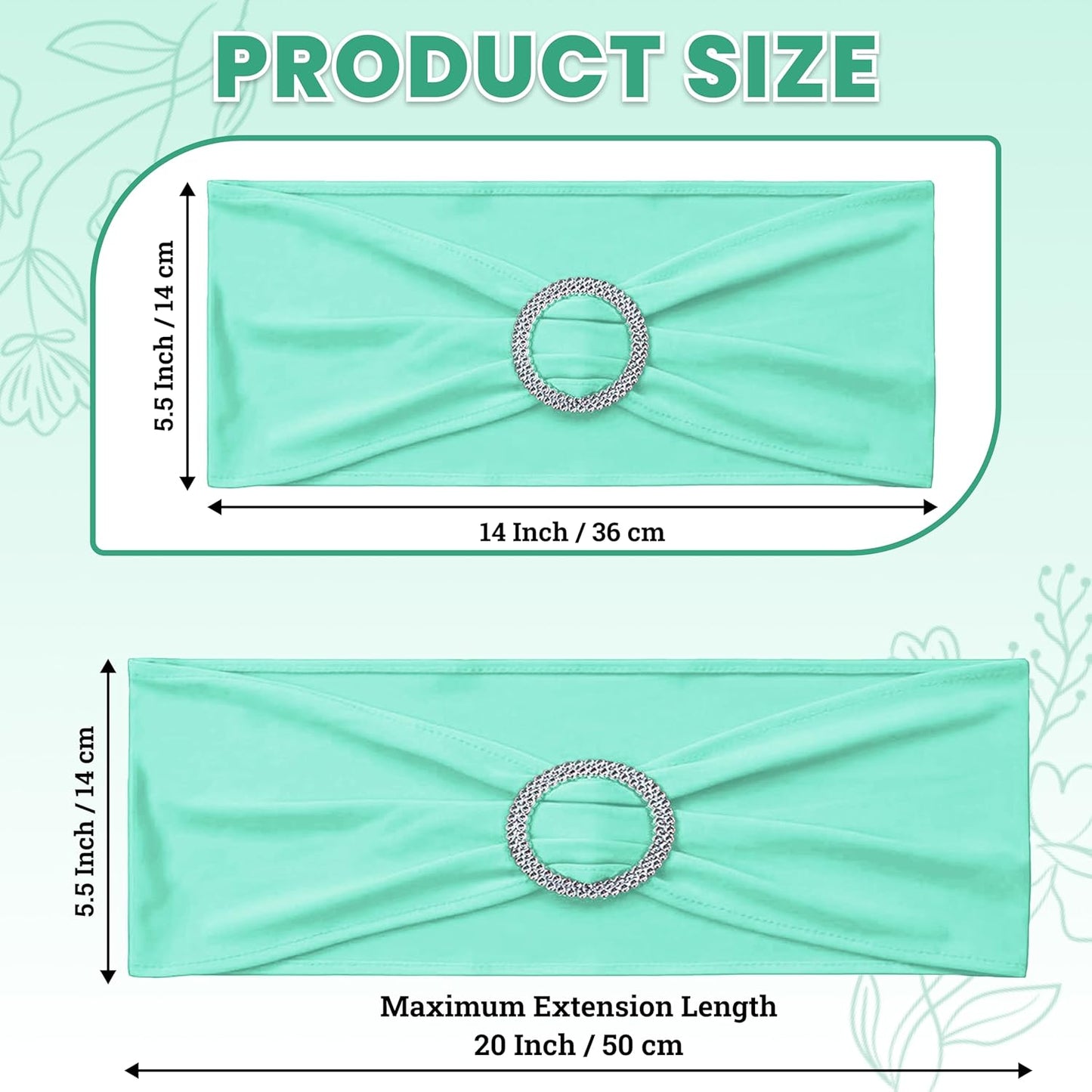 MDS Spandex Chair Sashes - Universal Fit Elastic Stretch Bands with Buckle Slider Bow | Sea Green, Pack of 150