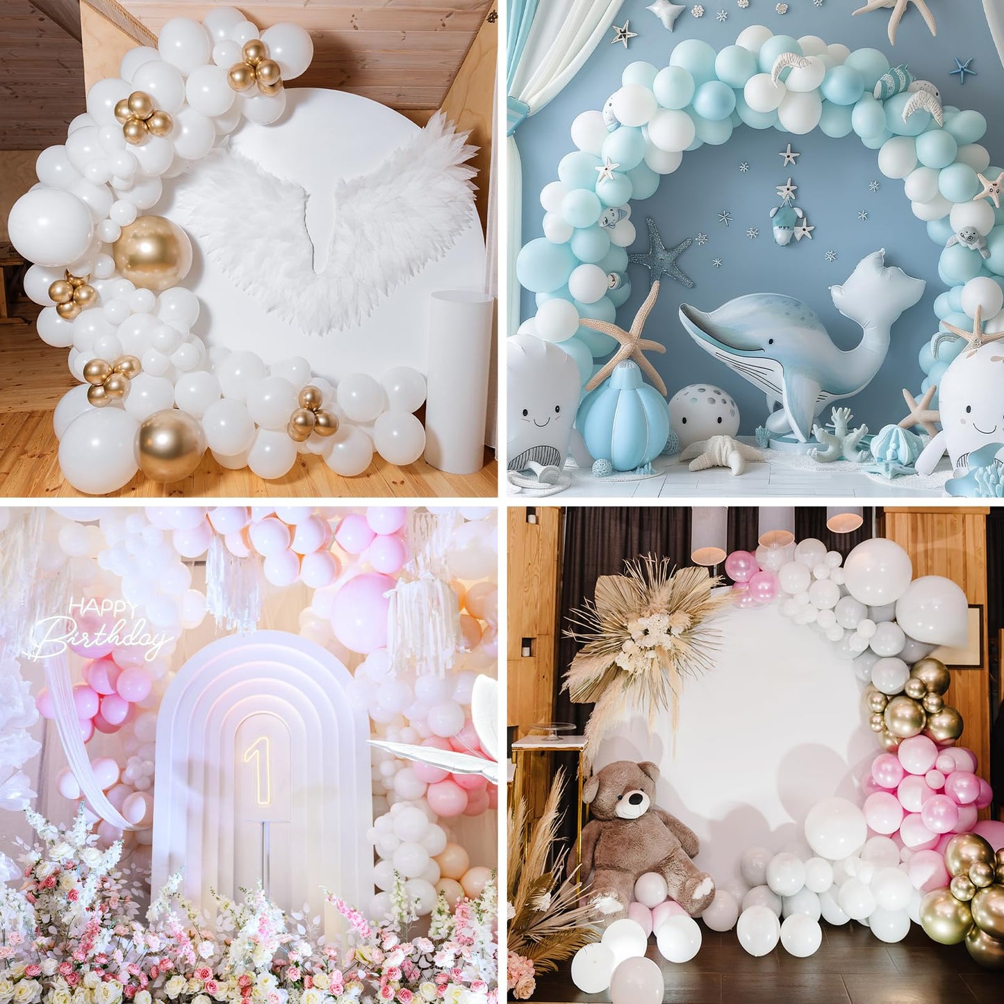 APLANET 150pcs White Balloons Different Sizes 18 12 10 5 Inch, Latex Balloons for White Themed Birthday Wedding Baby Shower Party, Grad Anniversary Supplies, Arch Kit Decoration