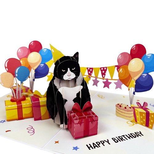 4BO Black Cat Pop Up Birthday Card, Funny Cat Birthday Card, Handmade Greeting Cards for Cat Lovers, 3D Greeting Card, Fun Birthday Gifts Card for Women, Men