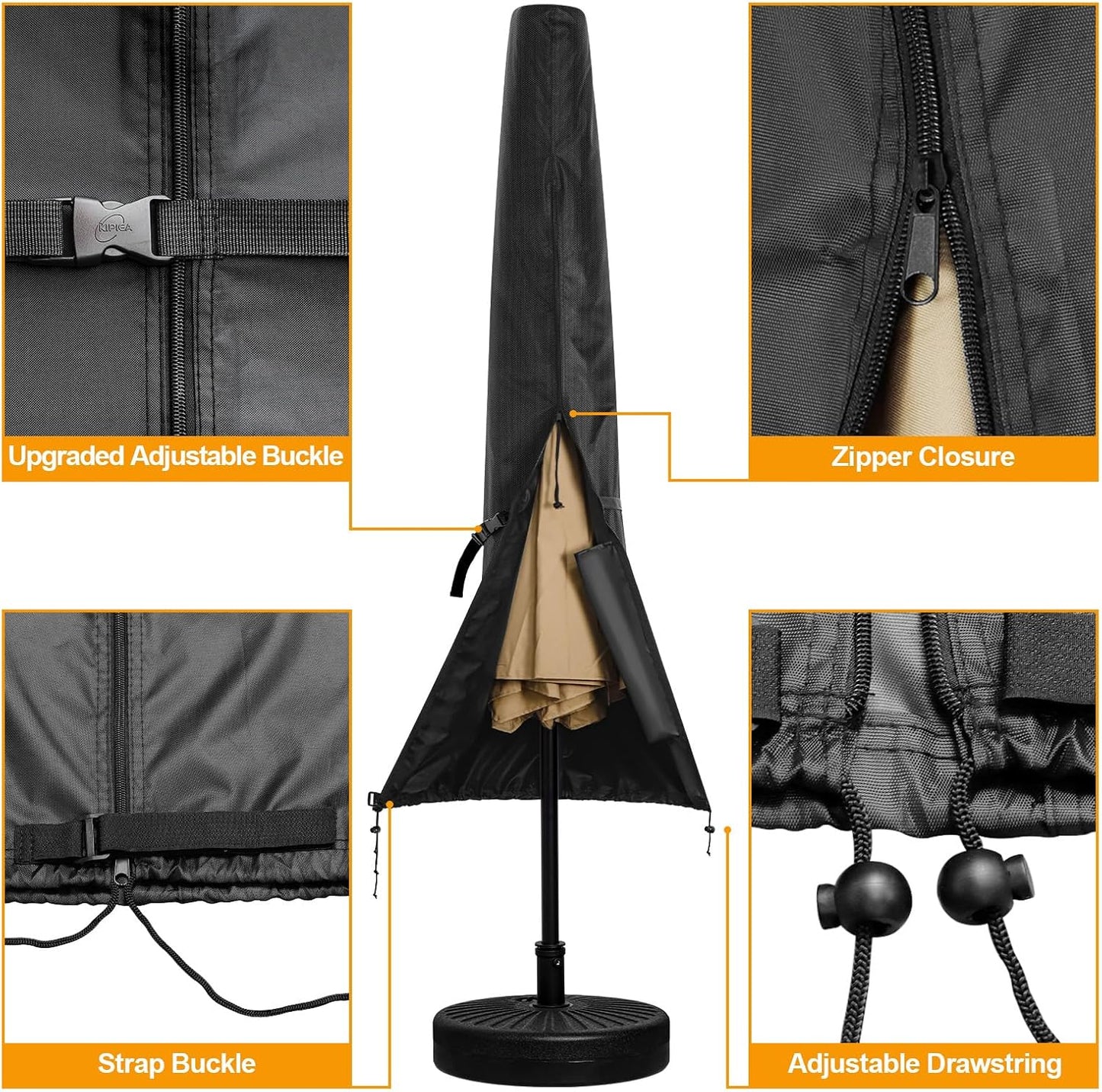 Kipiea Patio Umbrella Cover - Heavy Duty 600D for 9'-13' Cantilever Umbrellas | Includes Support Pole & Zipper