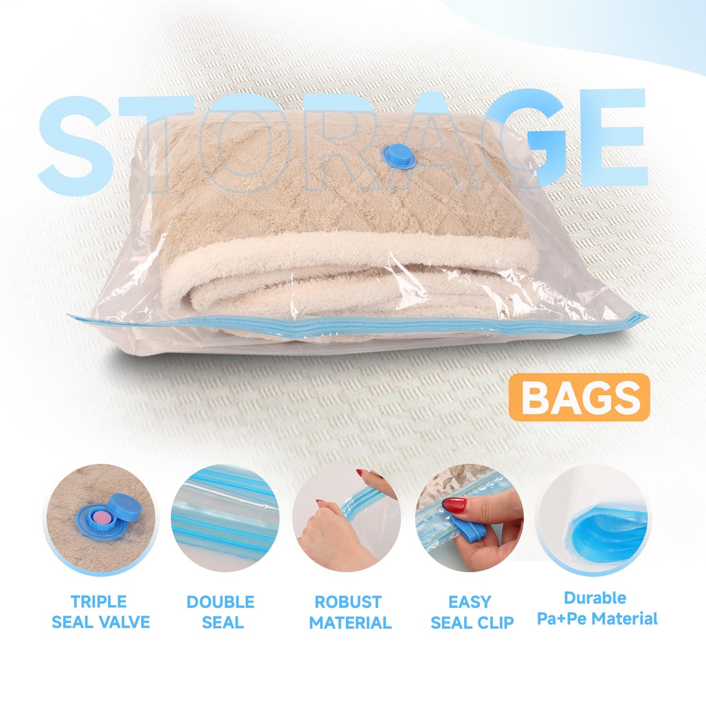 Vacuum Storage Bags with Electric Air Pump, 30 Pack Compression Bag, Space Saving Vacuum Sealer Bags for Clothes, Blanket, Duvets, Pillows, Comforters Travel, Two Compressing Ways