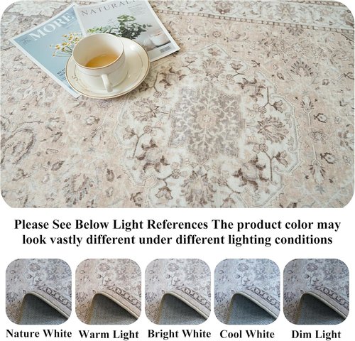 Hallway Washable Runner Rug - Vintage Soft Non-Slip Indoor Carpet | 3x16 Beige for Kitchen & Entryway