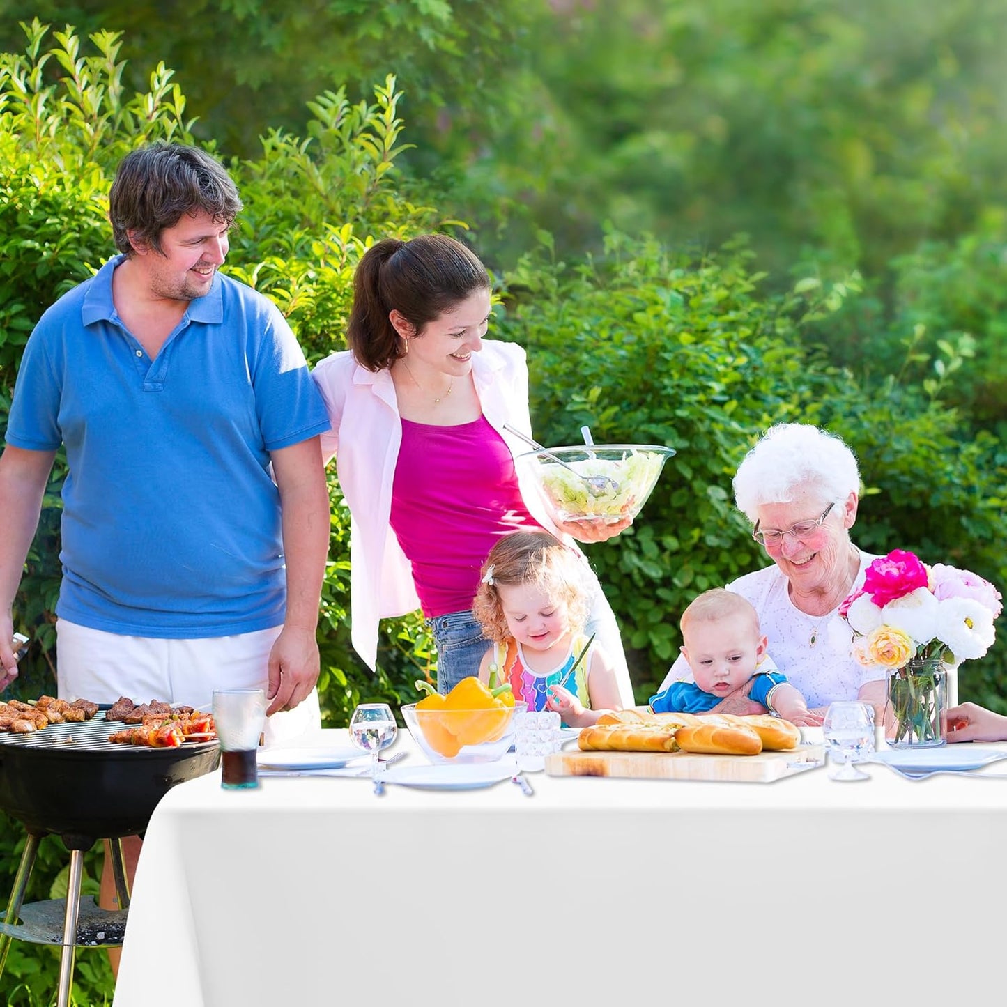 Skiennix White Plastic Tablecloths - Sturdy Disposable 54 x 108 Inches for Effortless Cleanup at Parties | Picnics & Birthdays