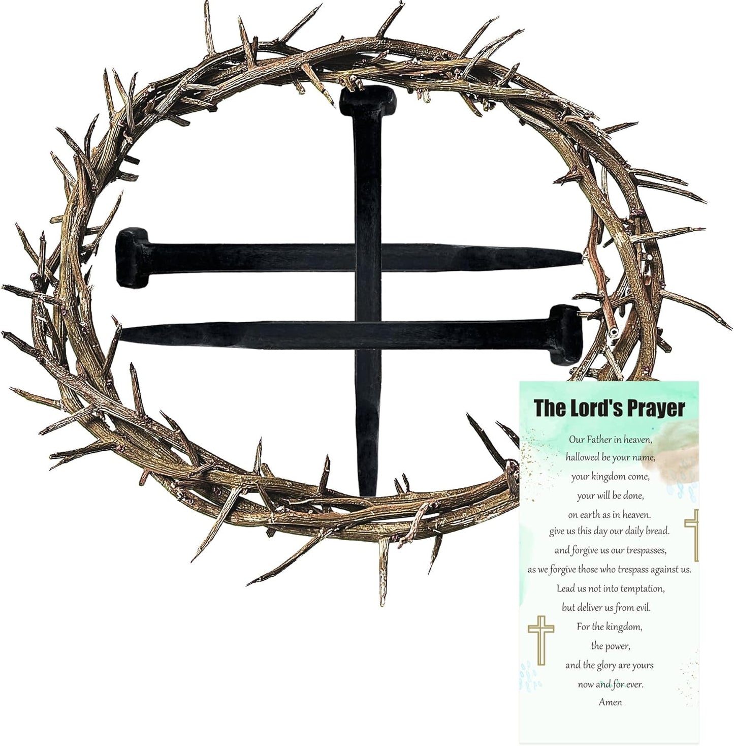 Regine Switzerland Crown of Thorns Set - 5 Pcs with 8'' Jesus Thorn Crown & Crucifix Nails | Easter Christian Decor & Gifts