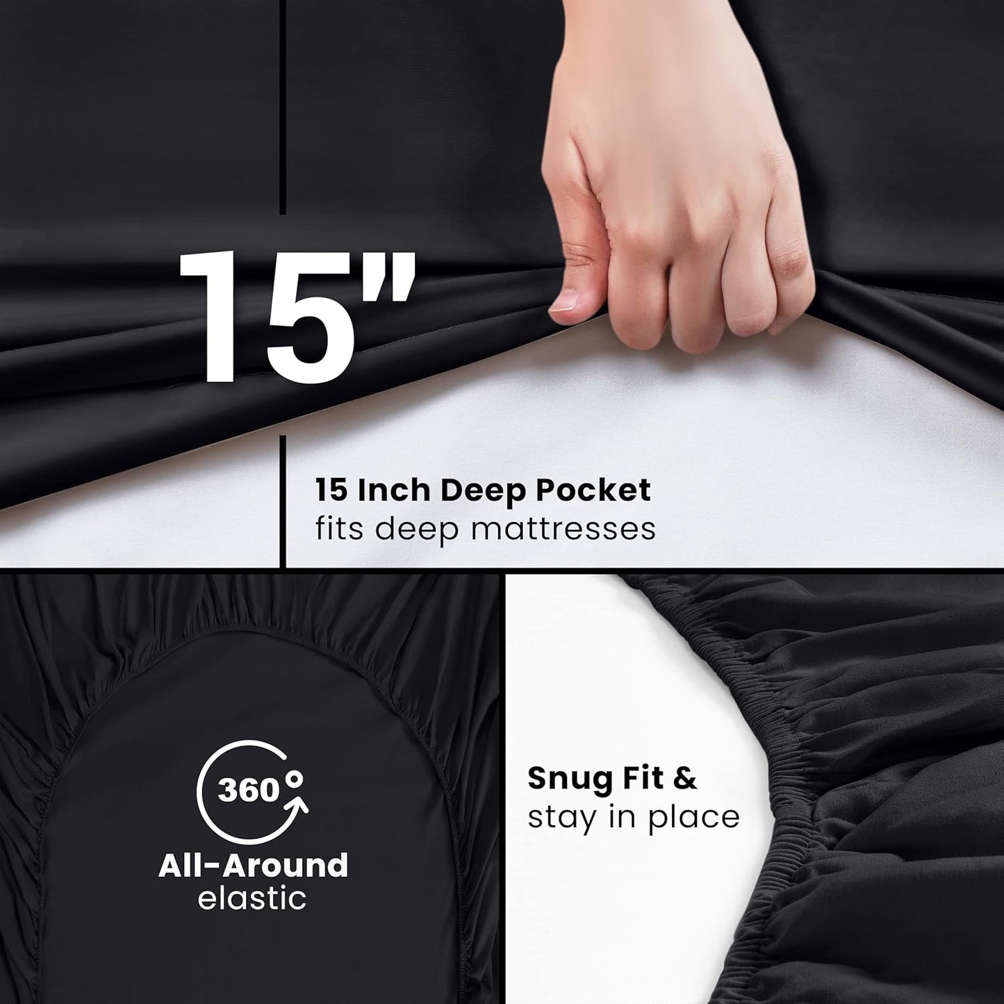 Utopia Bedding Twin Fitted Sheet - Soft Microfiber - Deep Pocket, Fade Resistant - Black