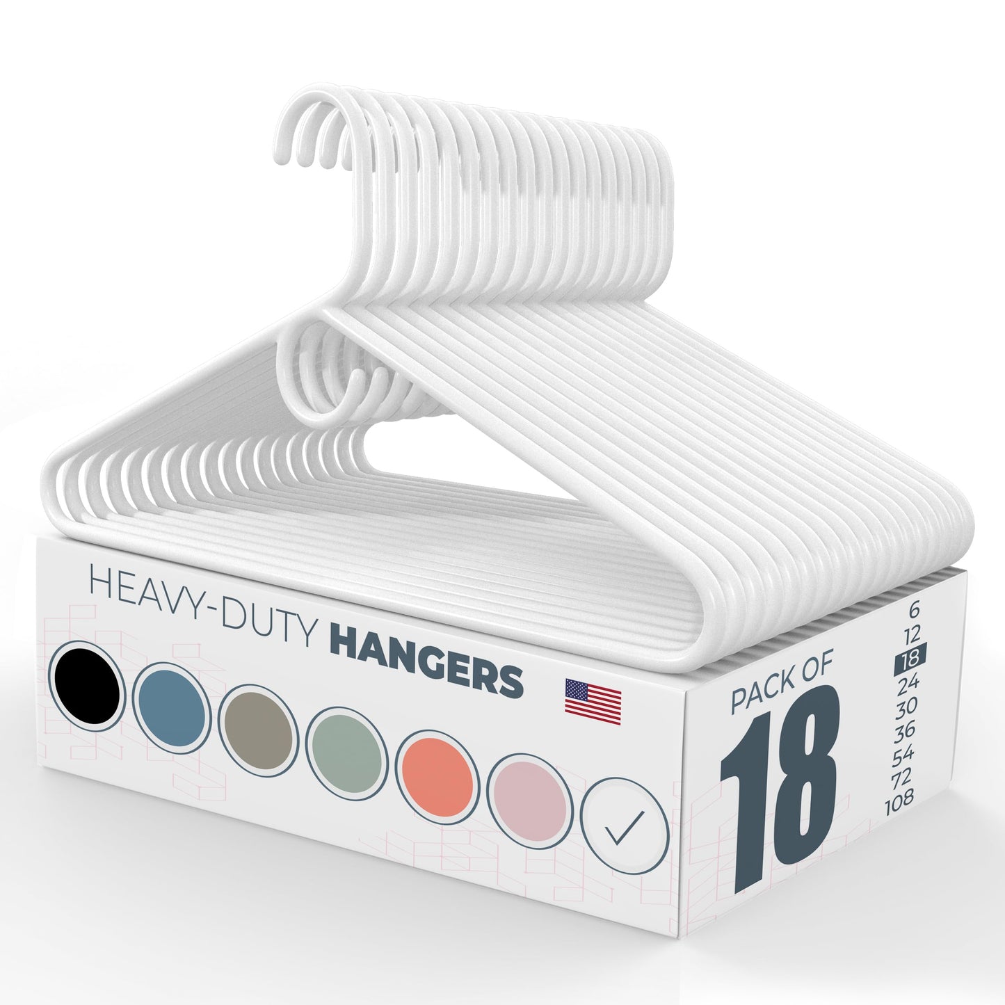 Neaties Heavy Duty Clothes Hangers 18 Pack – Made in the USA – 8lb Capacity Plastic Hangers for Adult Clothing – Durable for Pants, Coats, Jackets, or Jeans – White