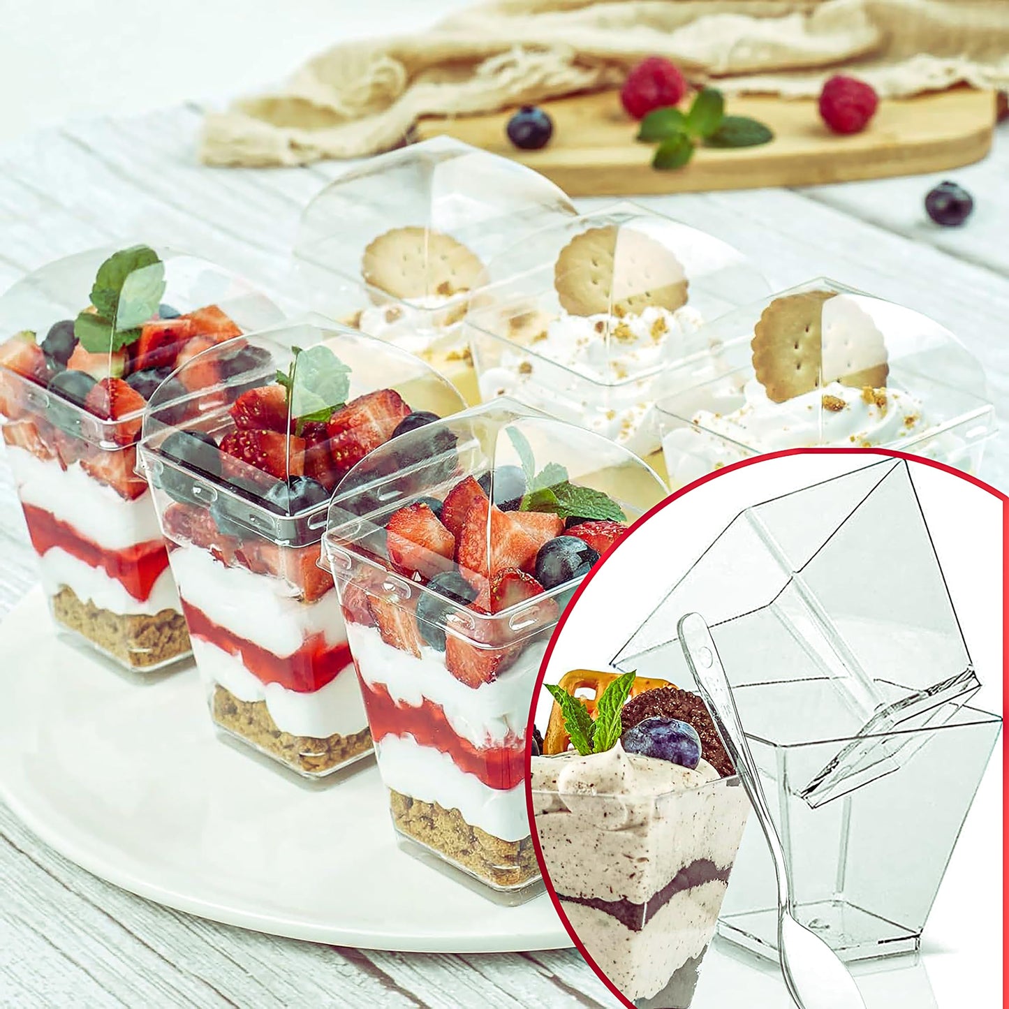 20 Pack 5 oz Plastic Dessert Cups with Lids, Yogurt Parfait/Appetizer Cup with Lids for Party, Mini Dessert Cups with Spoons Dessert Shooter Cups for Pudding, Fruit and Ice Cream (20)