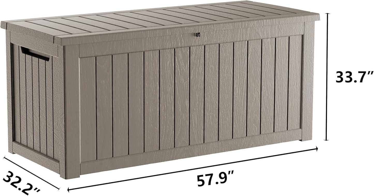 Regine Switzerland 270 Gallon Heavy Duty Deck Storage Box - Extra Large Organizer for Patio & Garden Tools | Slate Grey