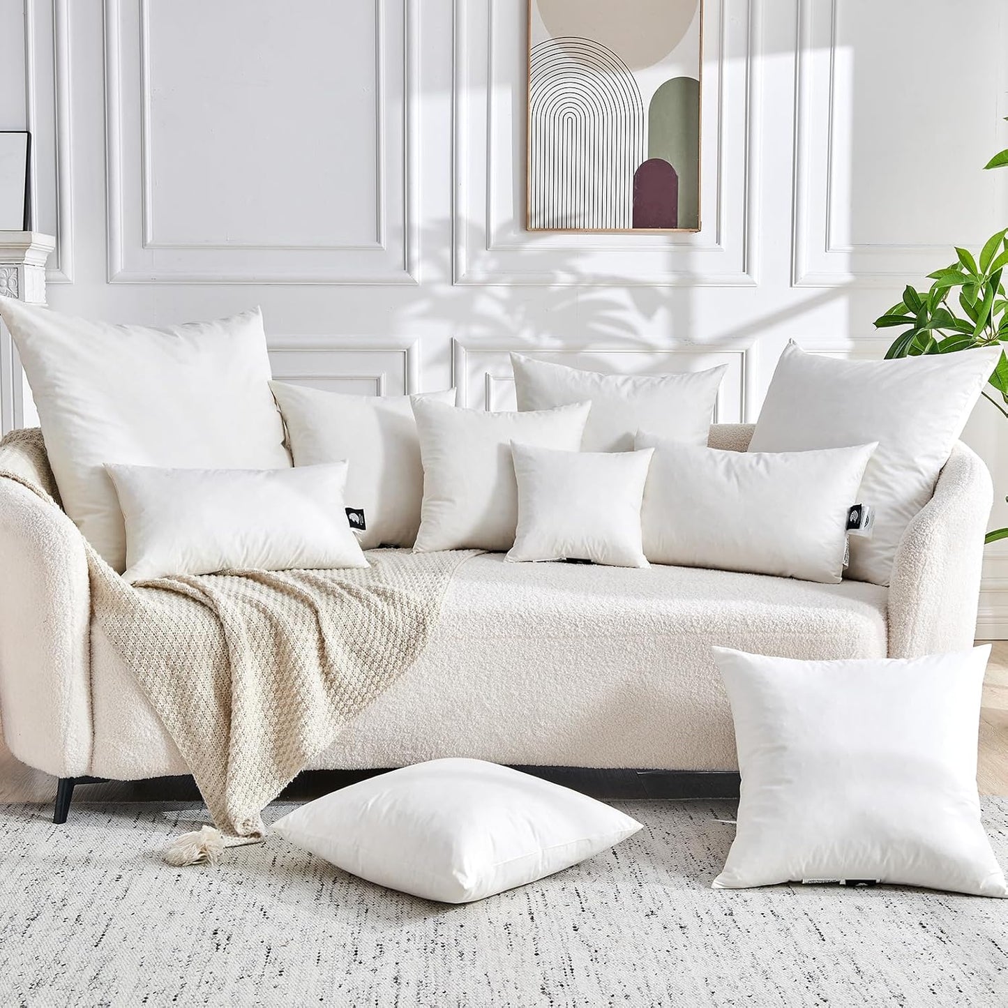 TOPGREEN Lumbar Pillow Insert - 100% Organic Cotton Shell, 14x36 Size, Perfect for Sofa or Bed (White)