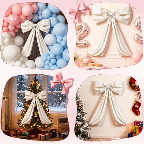 Beige Large Bow Decor | Coquette Giant Ribbon Tie for Birthday Party & Wedding Backdrop (24 x 36 Inches)