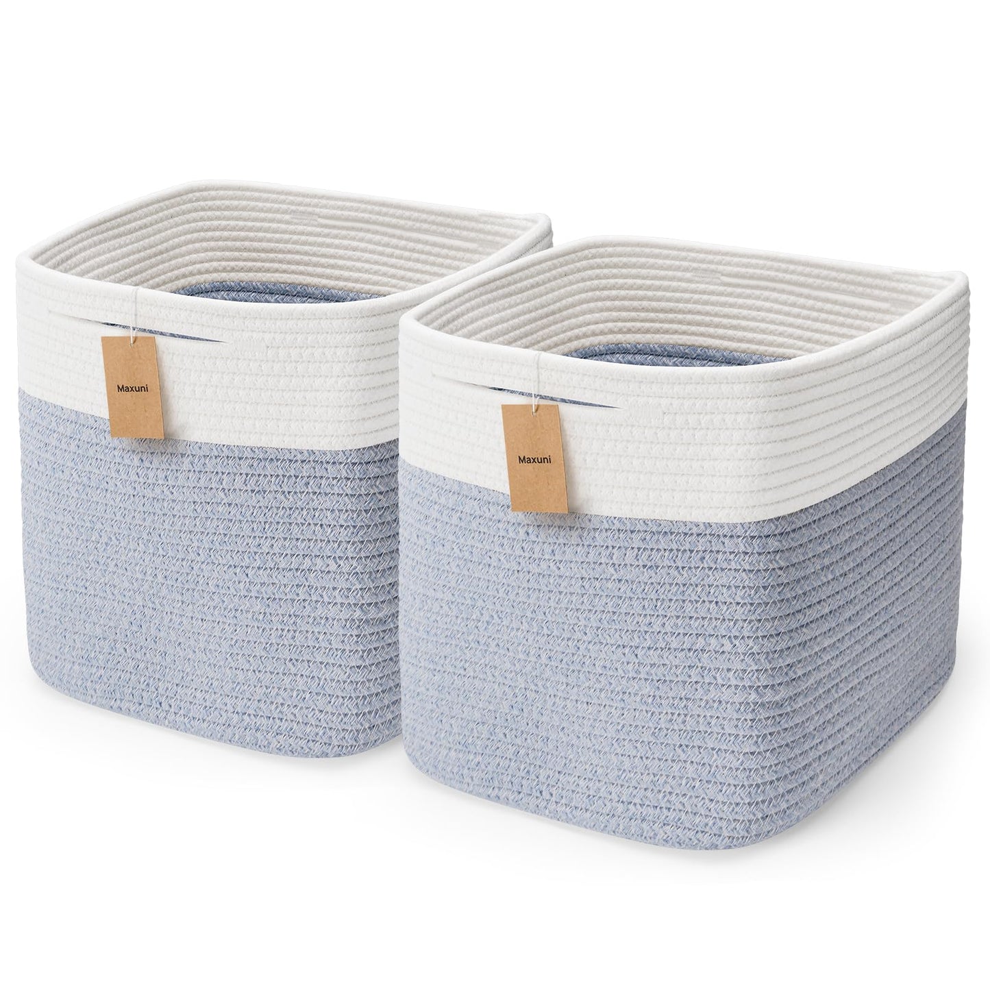 Maxuni Storage Cubes Cotton Rope Woven Baskets for Organizing, 11 Inch Cube Storage Bin, Cotton Rope Square Basket, Storage Baskets for Shelves Organizer, Closet-2Pack