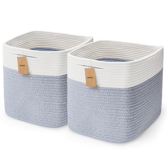 Maxuni Storage Cubes Cotton Rope Woven Baskets for Organizing, 11 Inch Cube Storage Bin, Cotton Rope Square Basket, Storage Baskets for Shelves Organizer, Closet-2Pack