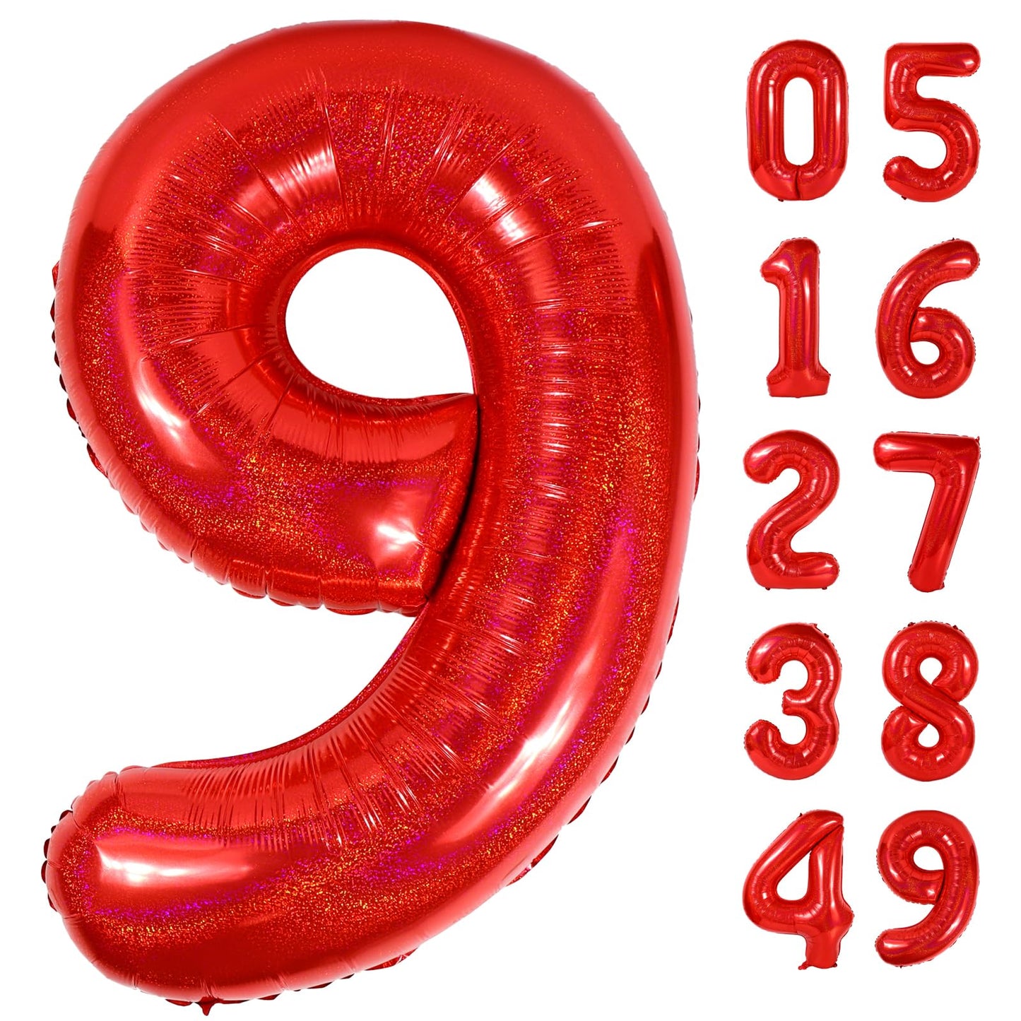 Laser Red 9 Balloon, Number Balloons 40 Inch, 9th Giant Birthday Decorations for Girls,19th 29th Party Decorations Supplies, Number 9 Balloon
