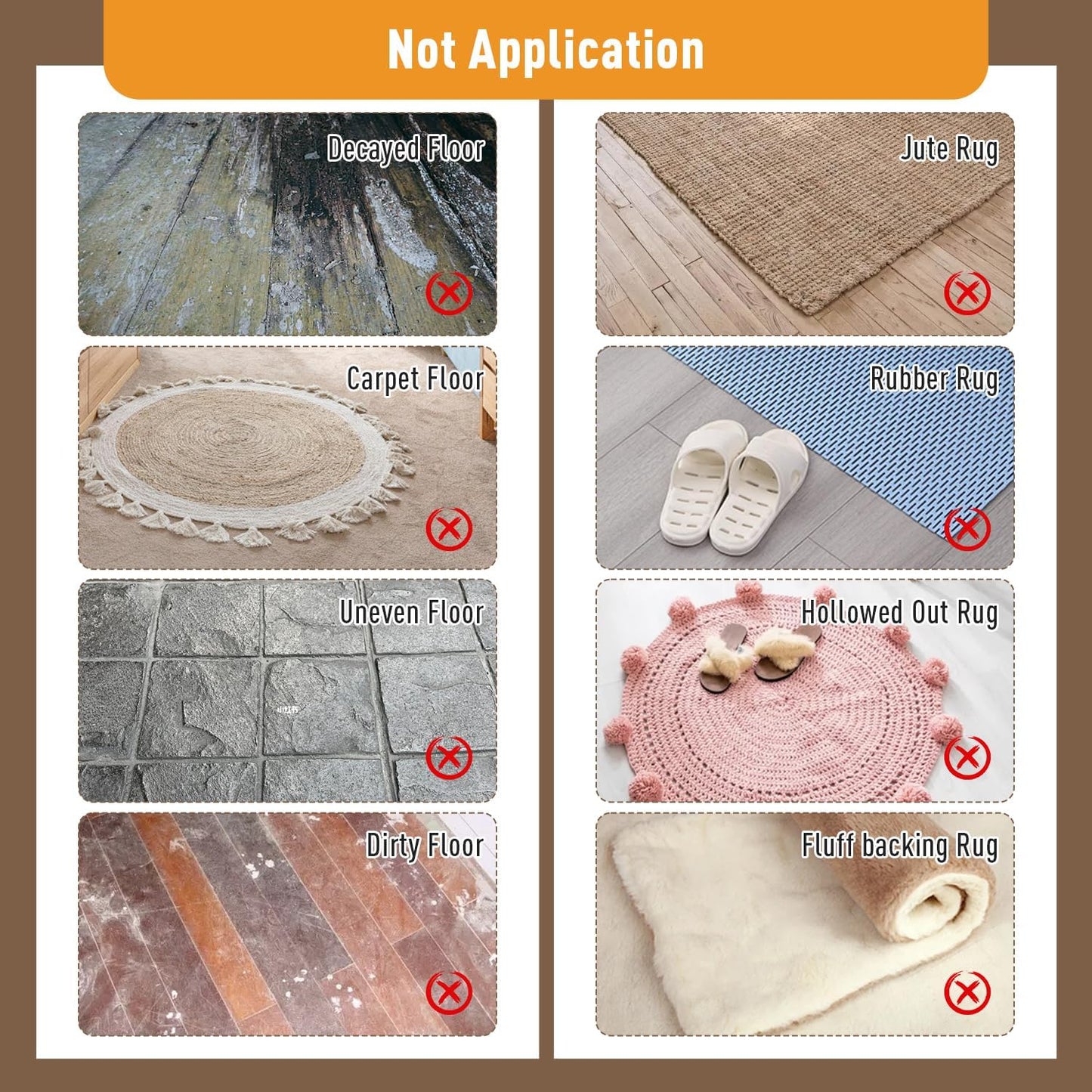 Skiennix Anti-Slip Carpet Grips - 8 Pcs Vacuum Technology Rug Pad Grippers for Hardwood Floors