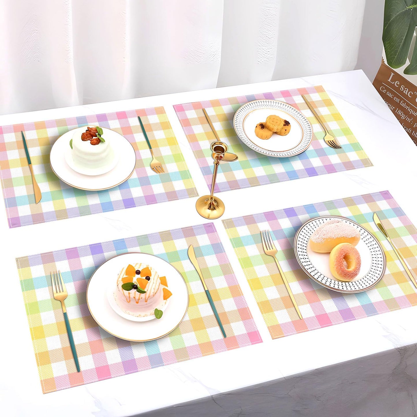 Pudodo Easter Buffalo Plaid Check Placemats Set of 4 Spring Holiday Party Decorations for Home Kitchen Table Supply (12" x 18")