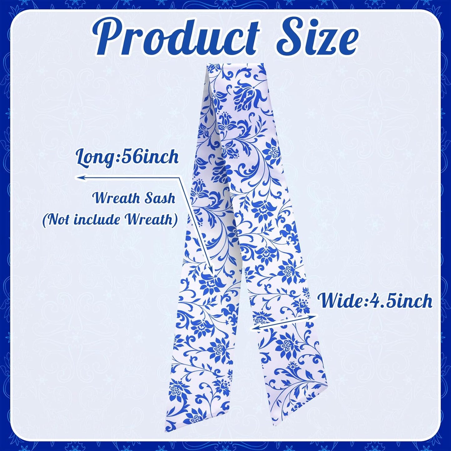 VitalCozy Wreath Sash Set - Elegant Blue Garland Ribbon for Indoor/Outdoor Decor | 4.5" W x 56" L