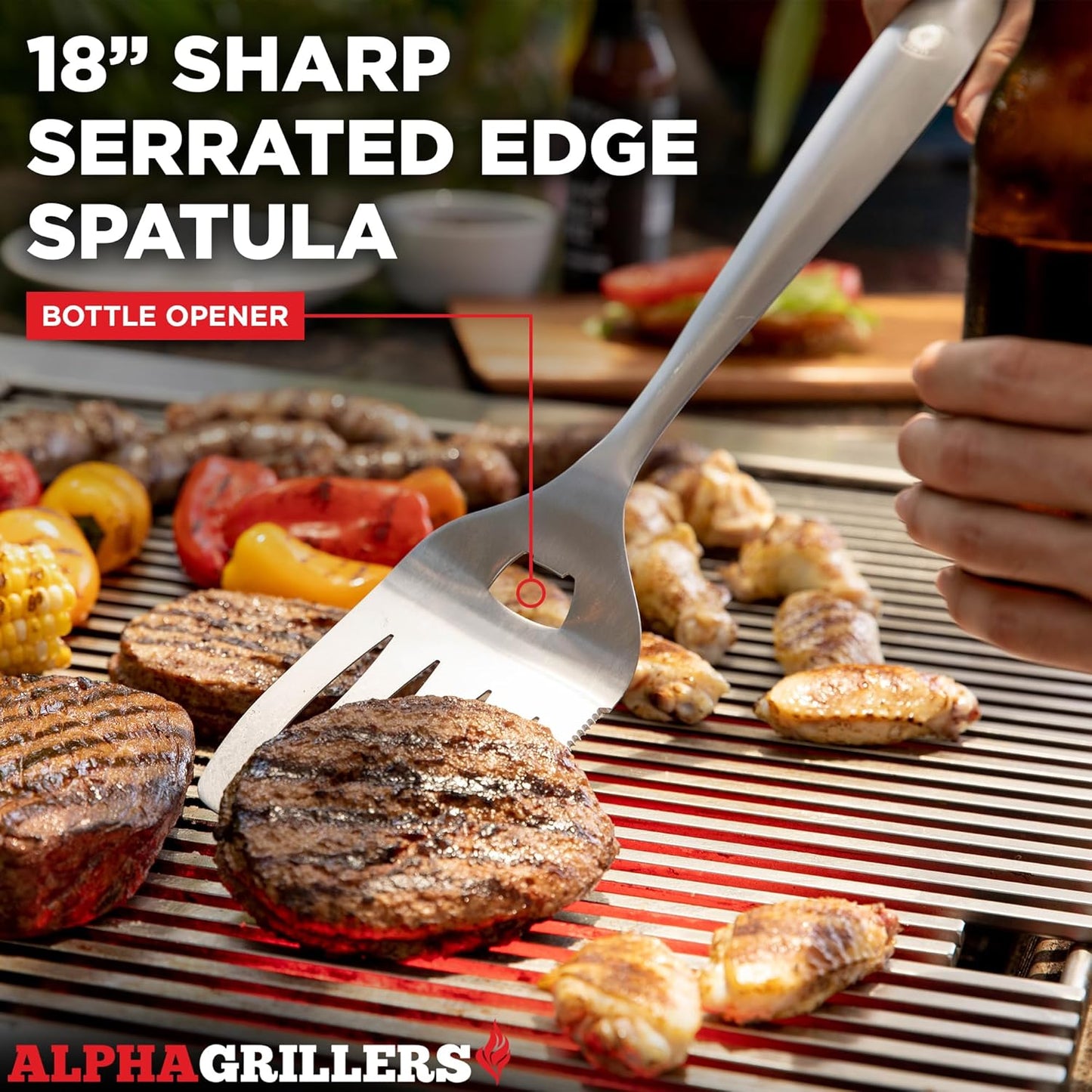 Alpha Grillers Grilling Accessories - Ultimate BBQ Tool Set with Spatula, Fork, Brush & Tongs - Perfect Gifts for Men