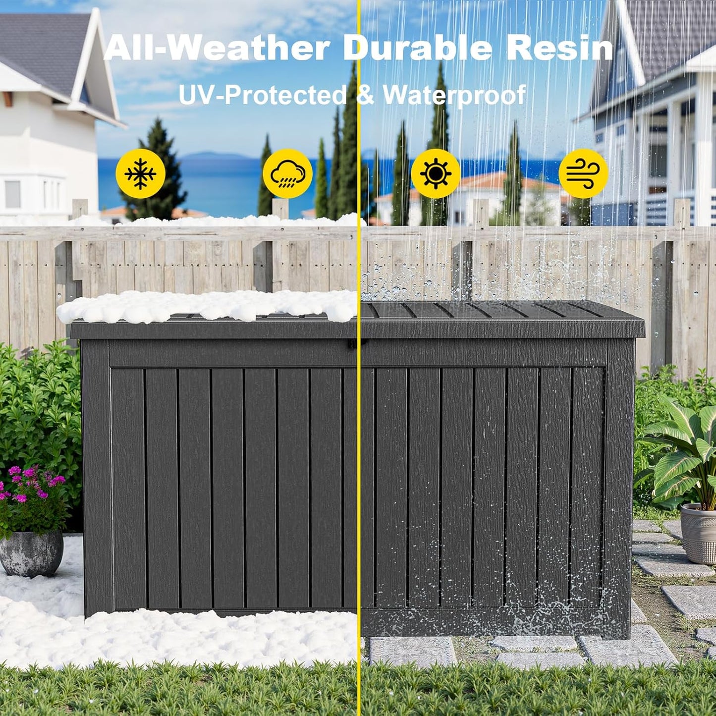 Skiennix 260 Gallon Outdoor Deck Box - Lockable Waterproof Storage for Garden Tools & Cushions | Black