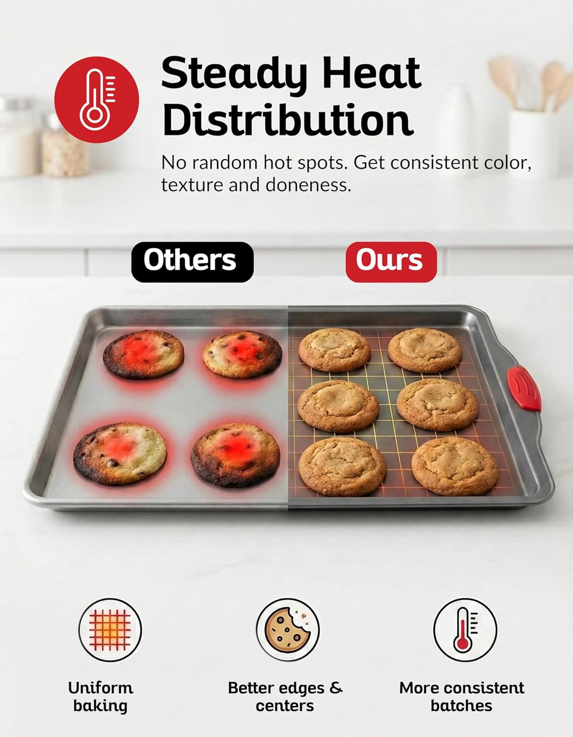 Premium Nonstick Baking Sheet Pans - Set of 3 Heavy-Gauge Carbon Steel | Warp, Dent & Rust-Resistant for Exceptional Baking