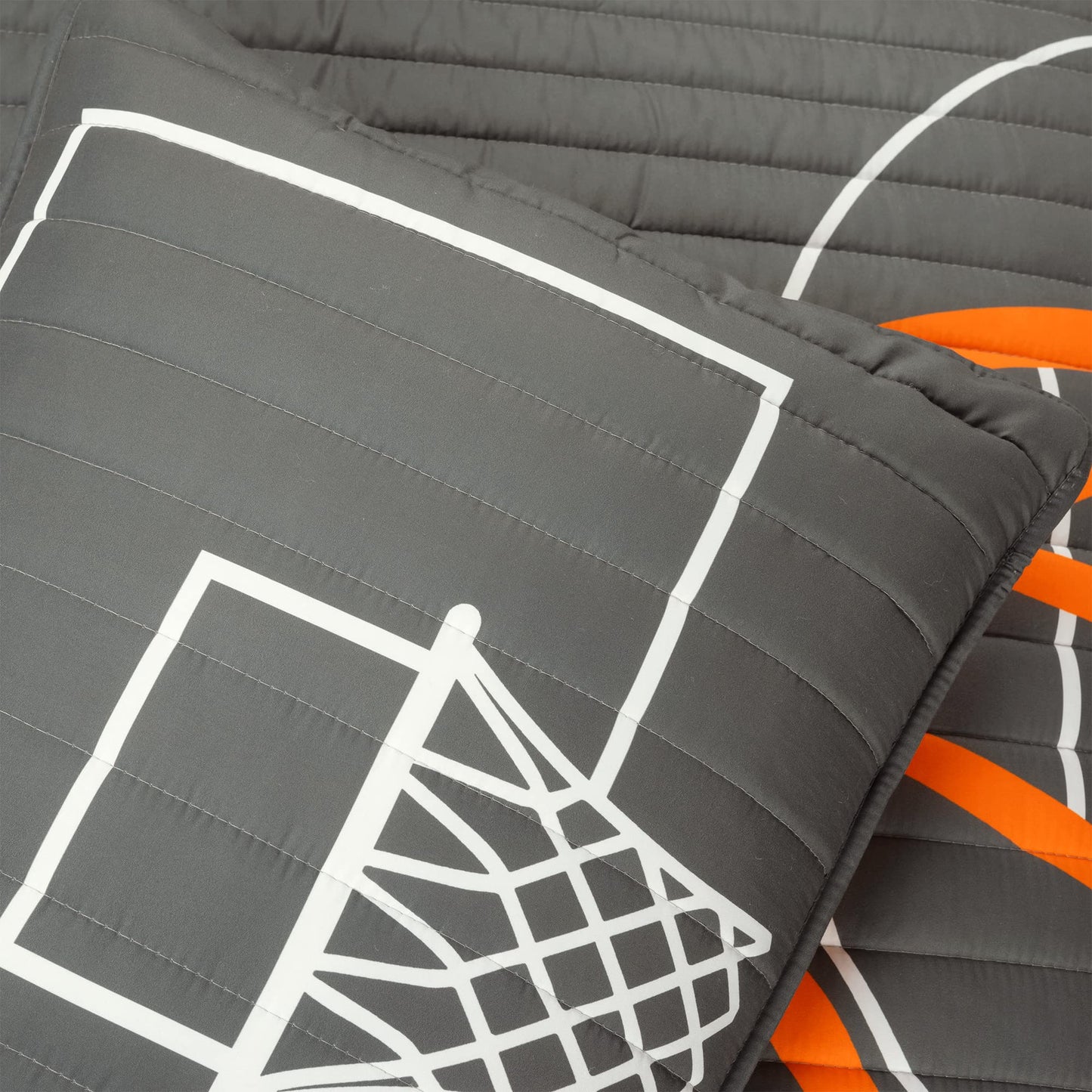 Lush Decor Basketball Game Reversible Quilt Twin Size 4 Piece Set, Charcoal - Kids Bedding Set - Twin Size Quilt - Sports Décor