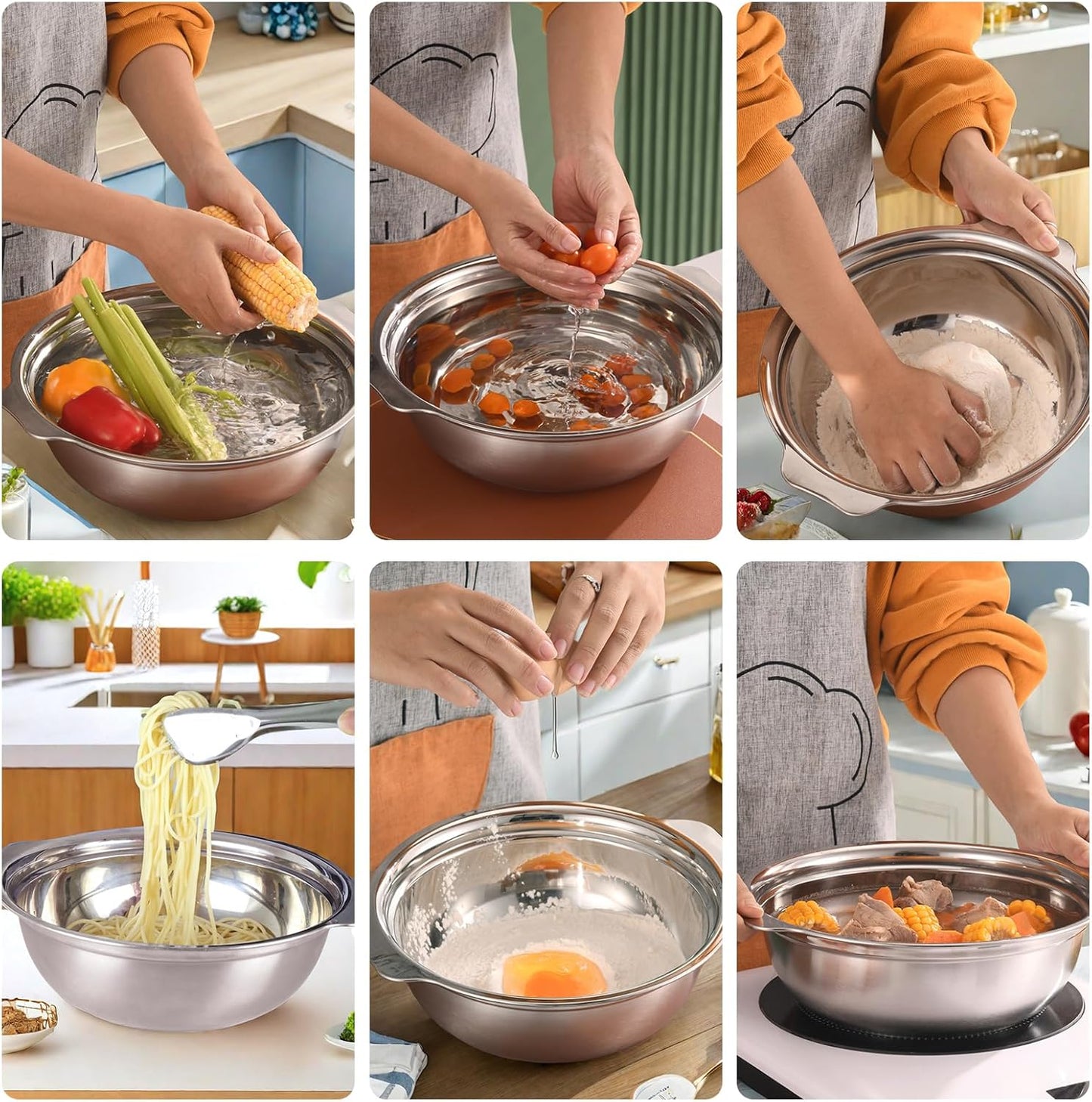 Skiennix Stainless Steel Colander Set - 2.5QT Rice Washer & Strainer with Mixing Bowl | Dishwasher Safe