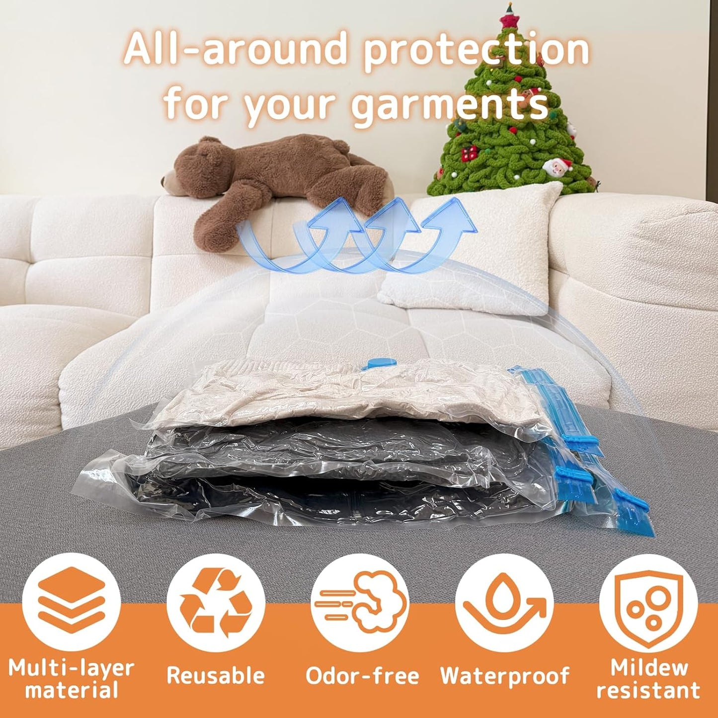 Skiennix Vacuum Bags - 12 Pack Travel Compression Bags with Rechargeable Air Pump | Space Saver for Luggage