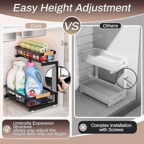 ADBIU Under Sink Organizer - 2 Pack Expandable 2 Tier Storage Shelves for Kitchen & Bathroom (13.2" - 17.2")