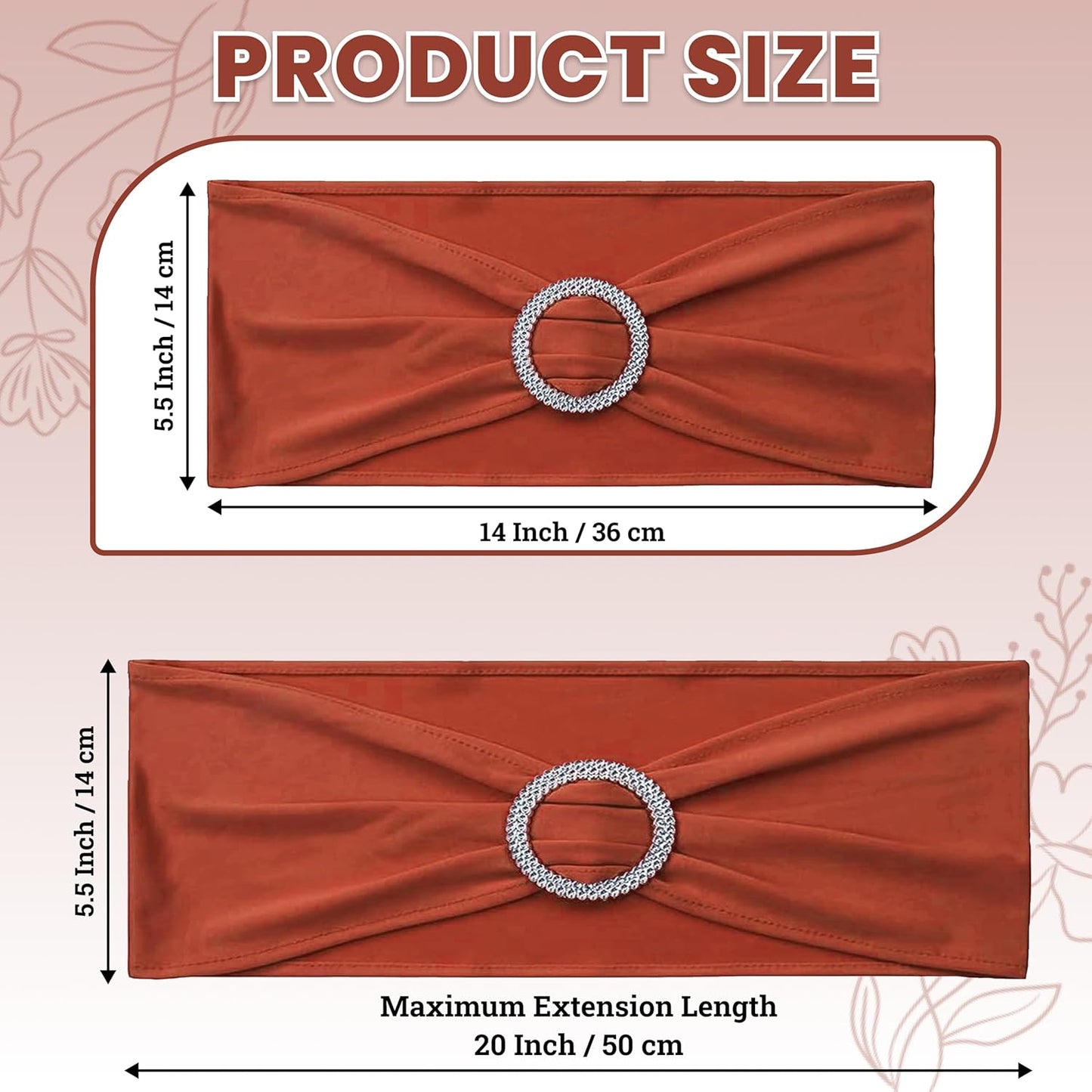 MDS Premium Spandex Chair Sashes - Stretchy Bow Covers with Buckle Slider | 50 Pack in Terracotta