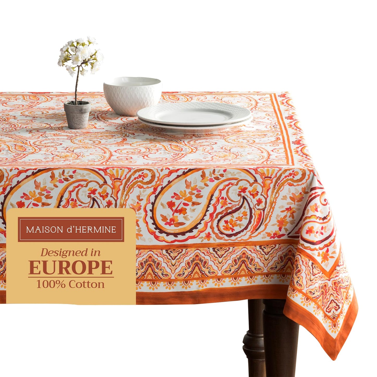 Maison d' Hermine Table Cloth Square Table 100% Cotton 54 x 54 Inches Fall Tablecloth Reusable Everyday Use for Thanksgiving Christmas Decorations Dining Farmhouse Party (Palatial Paisley)