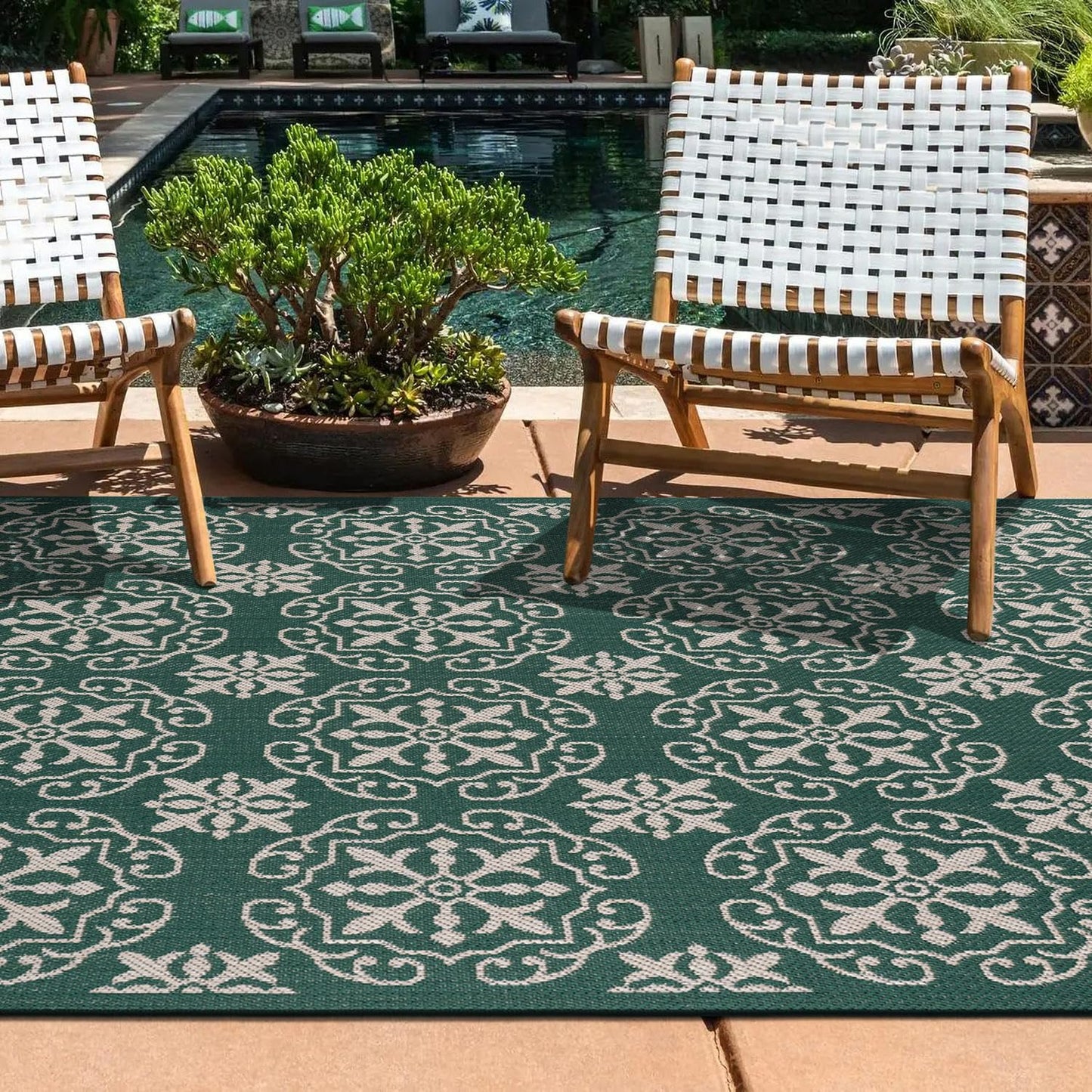 Rugshop Budelli Transitional Geometric Textured Flat Weave Easy Cleaning Outdoor Rugs for Deck,Patio,Backyard Indoor/Outdoor Area Rug 5' x 7' Green