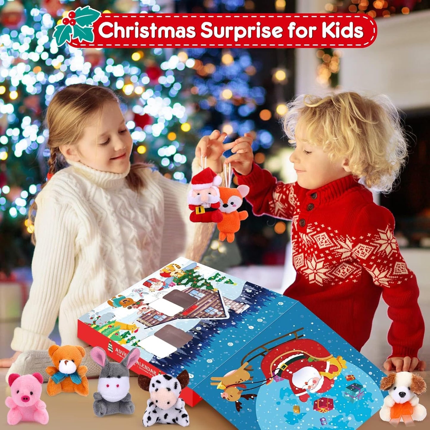 Advent Calendar 2025 - Kids' 24-Day Christmas Countdown with Mini Animal Plush Toys & Decorations
